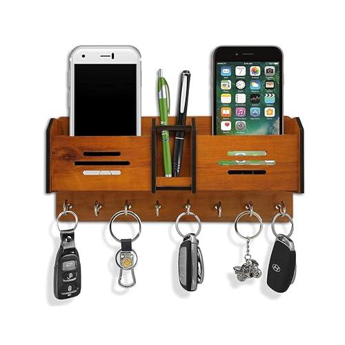 NextEn MDF Wood Wall Mounted Mobile Holder Key Stand for Wall Decor Wooden Hanger Hook Stand Key Organizer for Home and Office Decor (Multi-3)