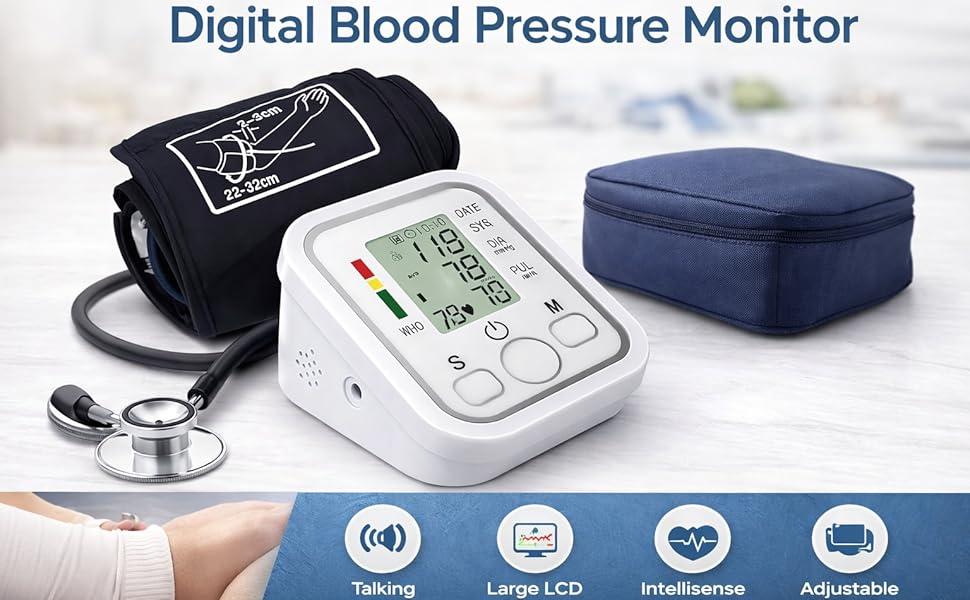 AKSH Machine Monitor Digital Fully Automatic Upper Arm Blood Pressure Checking Monitor with Talking Function Intellisense Technology Cuff Kit For Home Best Most Accurate Measurement