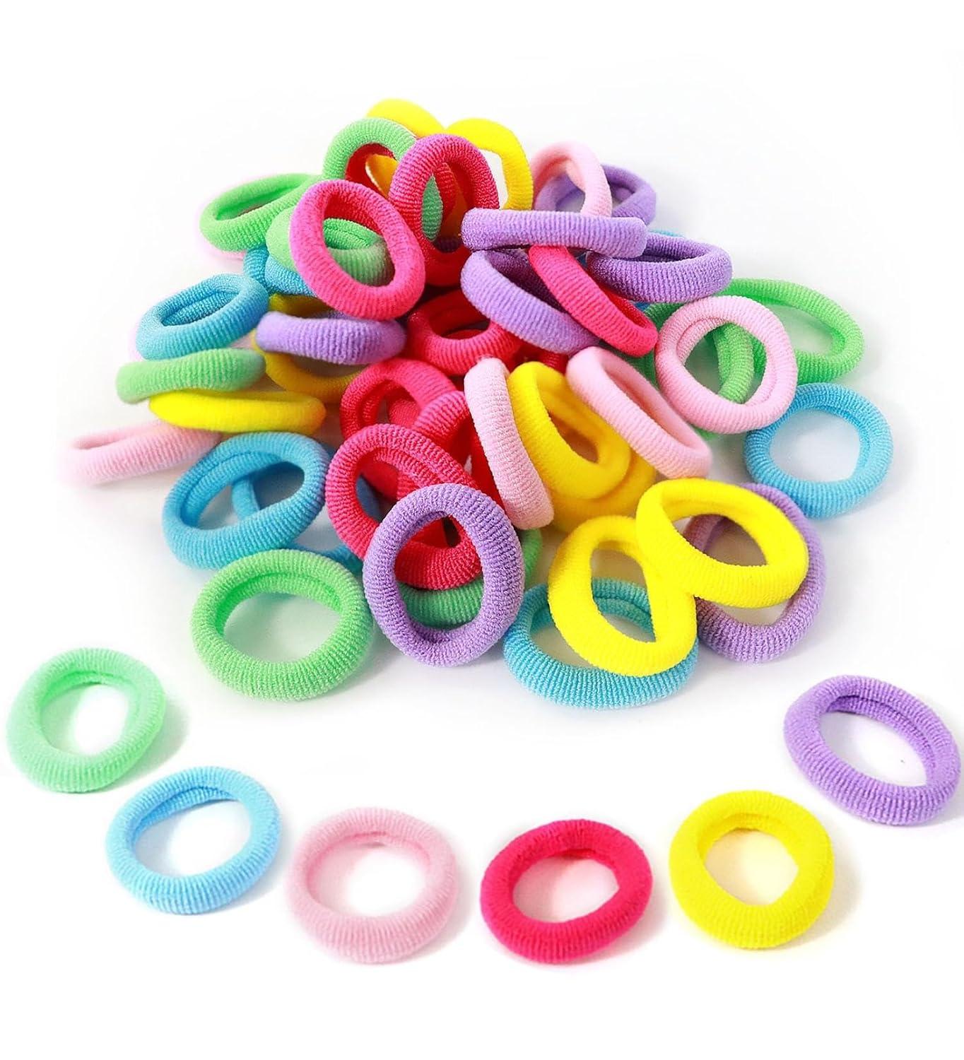 Baby Girl Hair Rubber Bands | Little Girl Soft Cotton Hair Ties for Girls | Mini Elastic Rubber Bands | Small Girl Hair Rubber | Multicolor, No-Damage, Non-Slip, Stretchable Ponytail Holders, 50 Pack