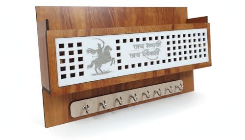 Wooden Wall Shelf with Key Holder Hooks and Mail Organizer Entryway Organizer Key Rack for Home Wall Mounted Key Hanger for Wall with Storage Shelf Letter Holder Organizer Unit(Bhagat Singh)