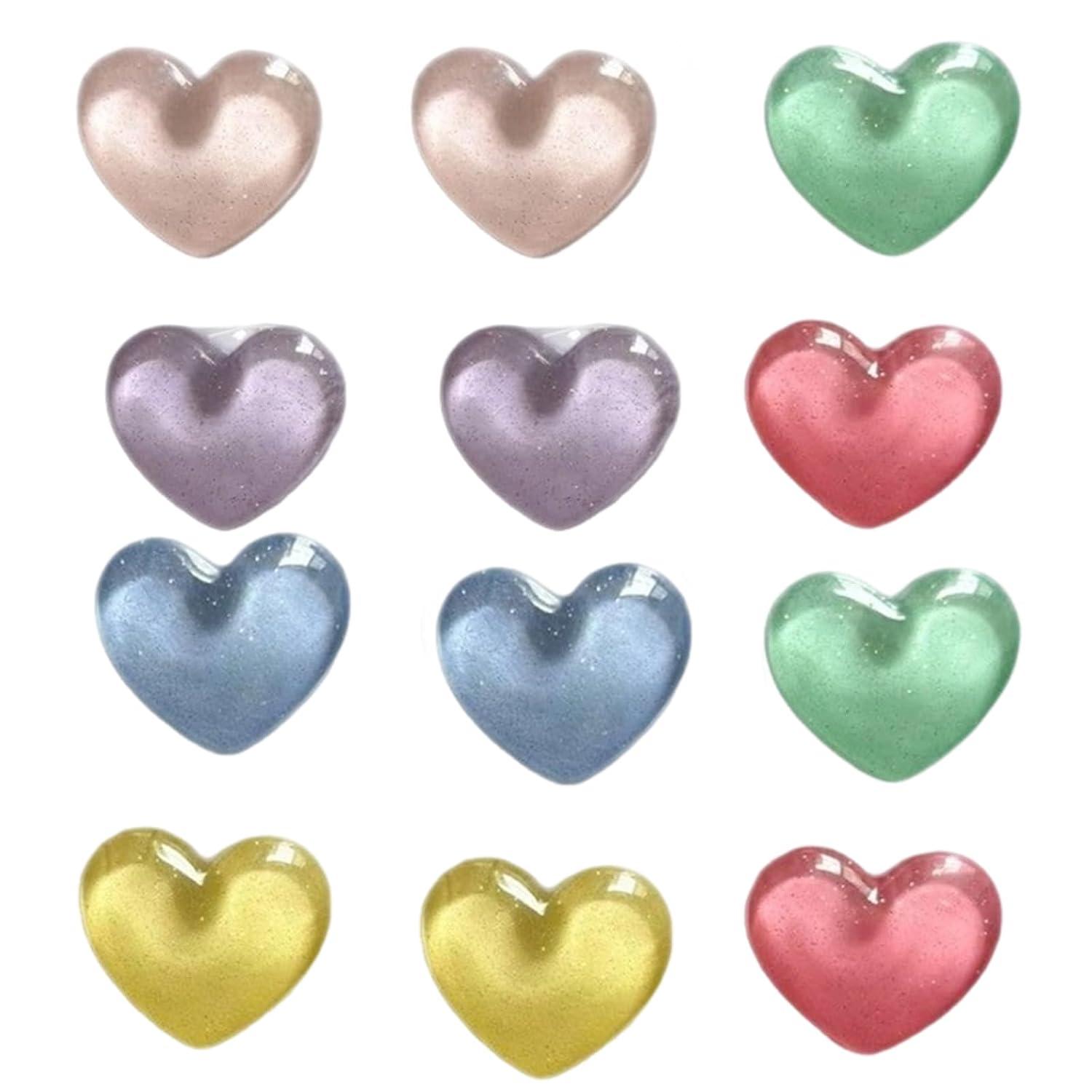 12 Pcs Kitchen Decoration Items Stylish, Colorful Shiny Heart Fridge Magnets, DIY Accessories for Home Decor, Office Desk Organization, Locker Personalization, Plastic Heart Magnets