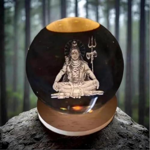 Crystal Ball Night Light Lamp for Baby with Wooden Base | LED USB Powered Galaxy Light | Decorative Night Lamp for Home Office Activity Play Time & Gifting (God Shiva)