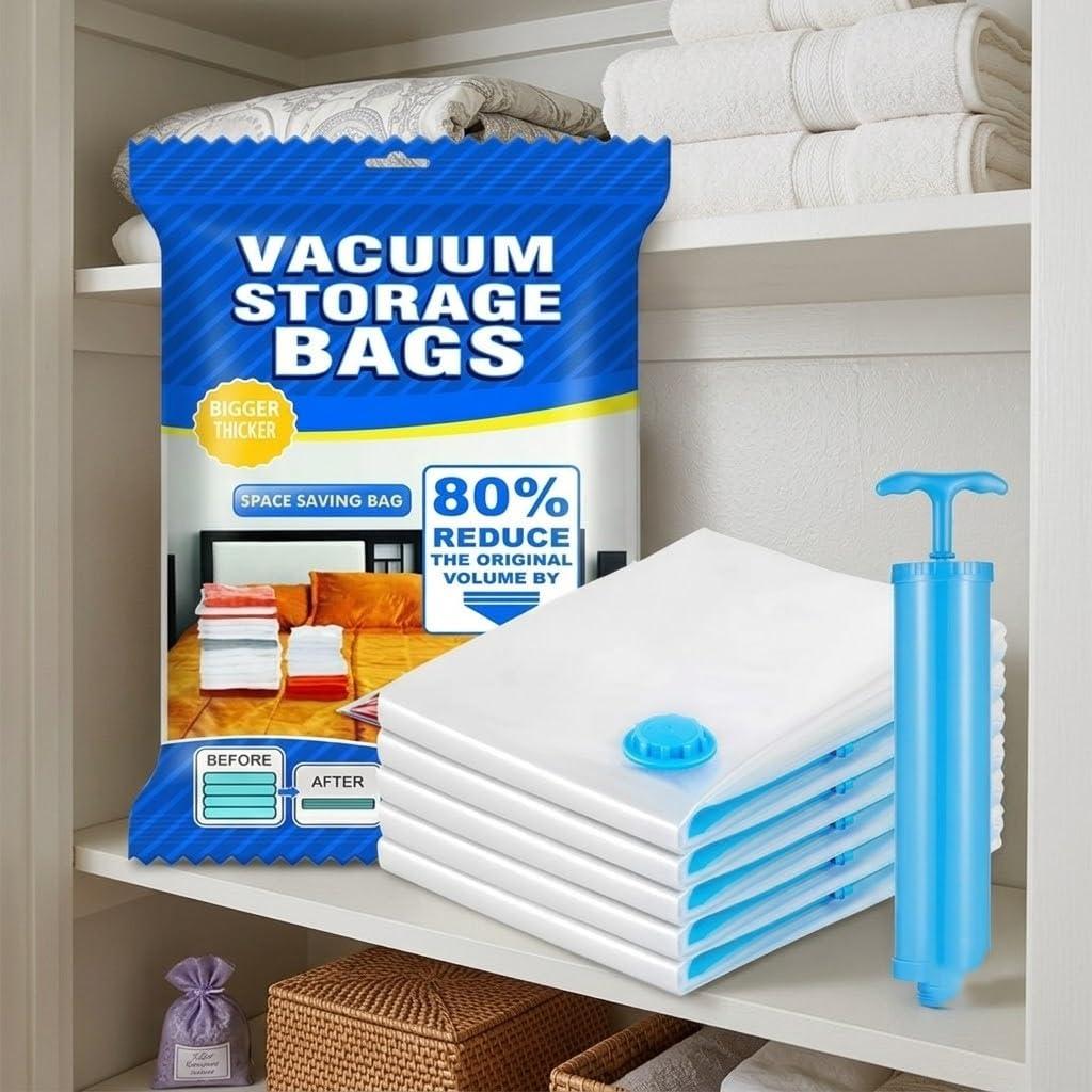 Vacuum Storage Bags Variety Pack with Hand Pump | Space Saving Compression Bags for Moving, Closet Storage & Travel | Extra Thick Heavy Duty Space Saver Bags for Comforters, Blankets, Clothes, Pillows