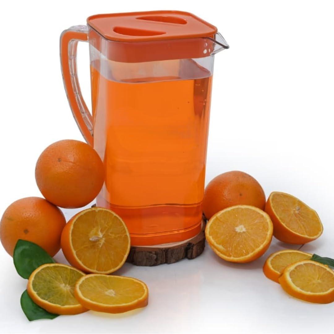 Clear Plastic Beverage Pitcher with Lid – Large Water Jug with Ergonomic Easy-Pour Handle, Shatterproof Fruit Juice Carafe for Refrigerator Door, Iced Tea, Lemonade, Sangria