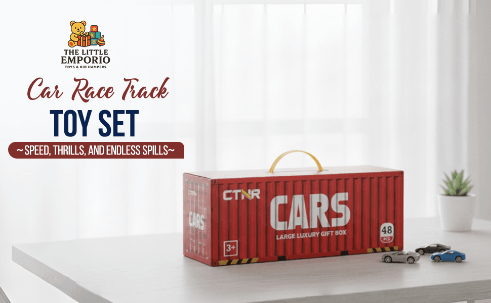 CTNR 48 Piece Die-Cast Metal Pull Back Racing Cars Set with Parking Track, Bright Colours, for Kids Ages 3+