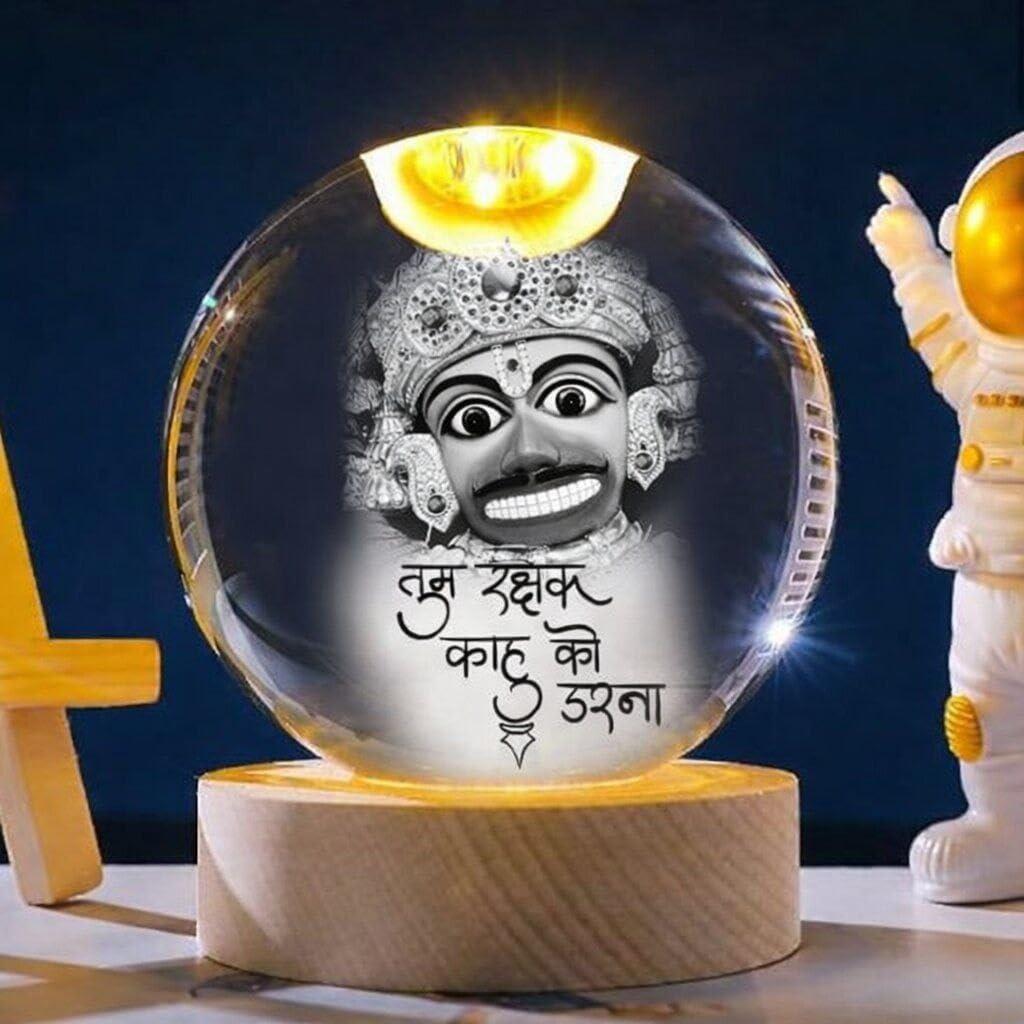 3D Hanuman Crystal Ball Night Lamp, Solar System Hanuman Crystal Ball Night Light, USB Table Colorful LED Wooden Crystel Ball for Home, Office, Birthday Gift (Kashtbhanjan Hanuman)