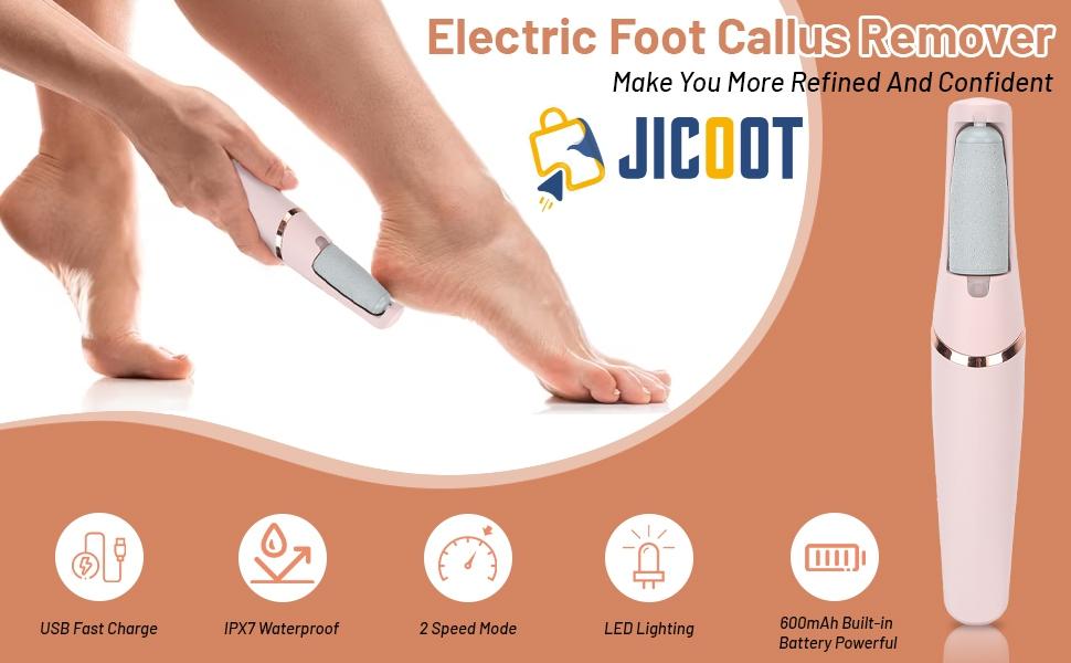 JICOOT Smooth Pedicure Wand, Electric Foot Callus Remover Rechargeable Pedicure Tool Callus Remover for Feet Electronic Foot File, Feet Care for Removes Dry Hard & Dead Skin Ideal Gift (Pink)