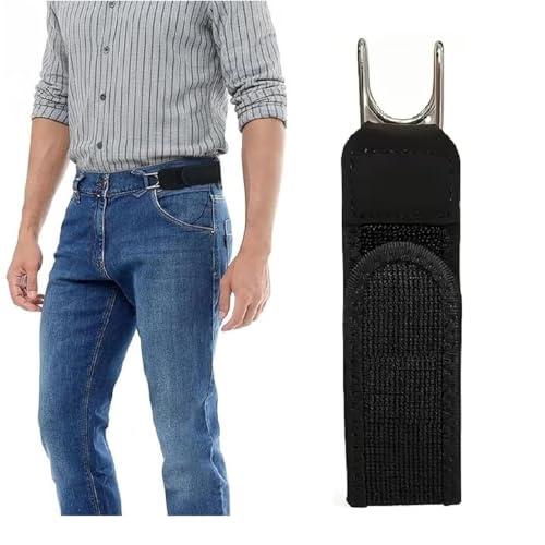 Buckle less Elastic Belt with Stylish Metal Hook, Strong Adhesion, Exquisite Stitching, Black, Unisex