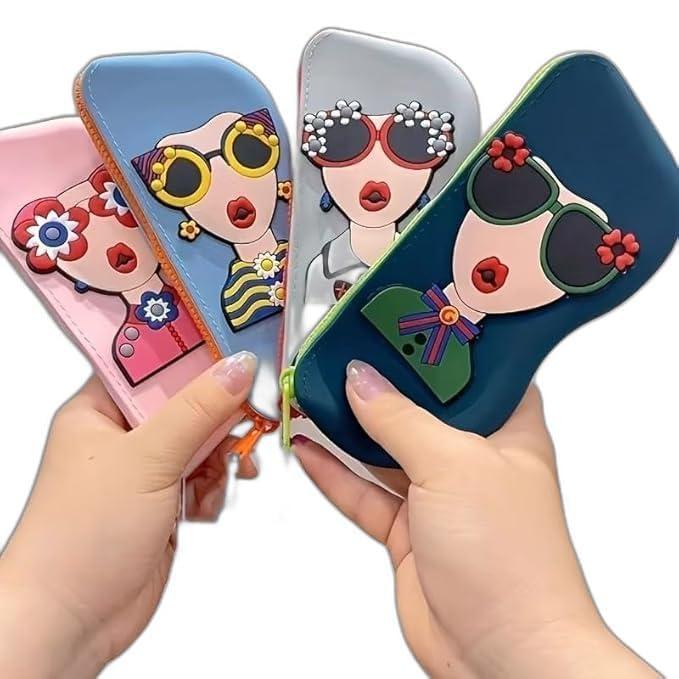 Cute Silicone Sunglass Case with Zipper & Wrist Strap, Soft Protective Glasses Holder for Women, Men & Kids | Waterproof Eyeglass Pouch with Cleaning Cloth | Travel & Everyday Use (Pack of 1)