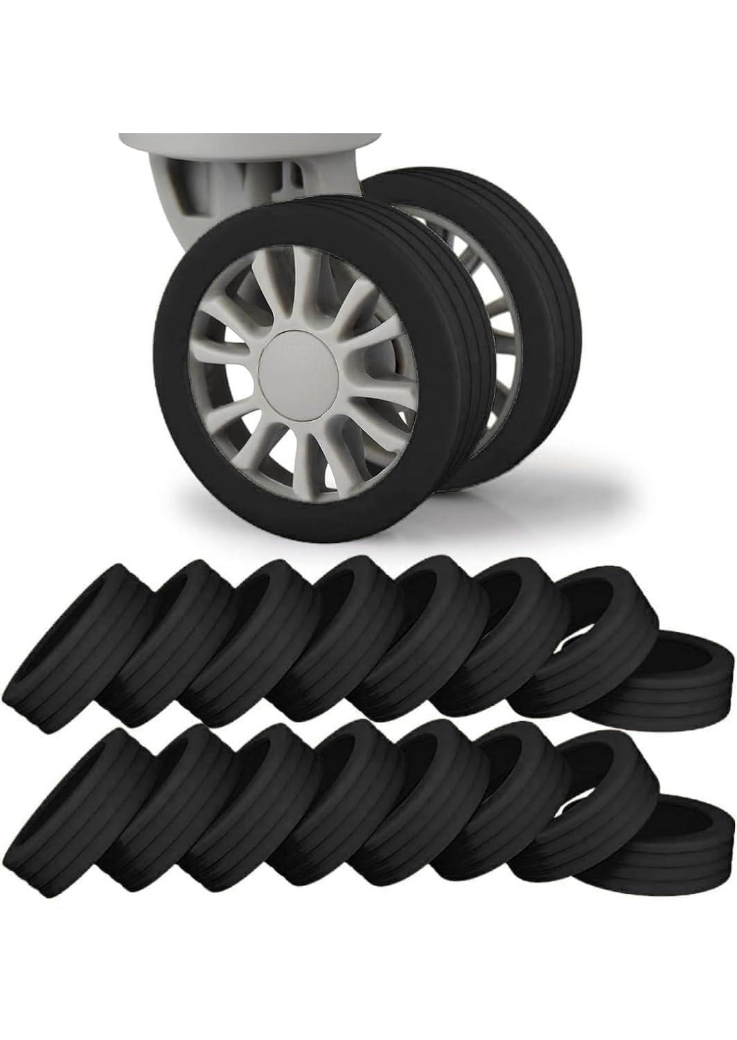 Luggage Wheel Silicone Protector Cover 16PCS Trolley Wheel Cover Silicone Shock Absorption Wheel Cover for Trolley Bag Suitcase Wheel Cover Silicone Spinner Wheel Chair/Bag (16) Black.