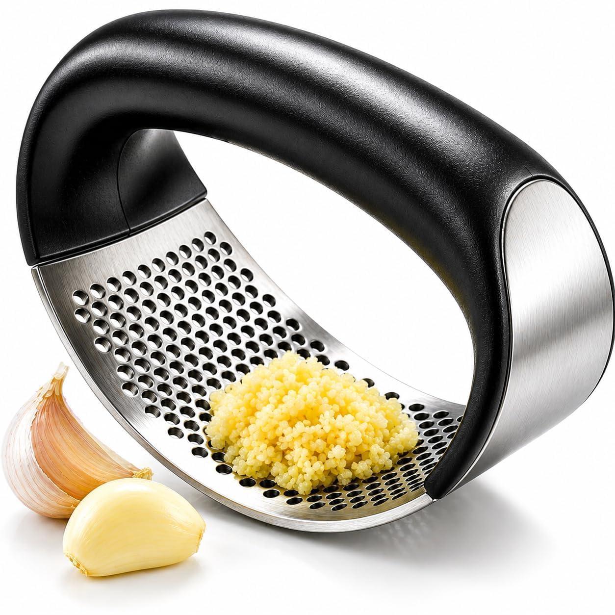 Garlic Press Rocker Stainless Steel | Premium Garlic Crusher & Mincer with Silicone Peeler | Heavy Duty Manual Garlic Masher for Ginger, Garlic & Herbs | Easy Clean Kitchen Tool New 2026