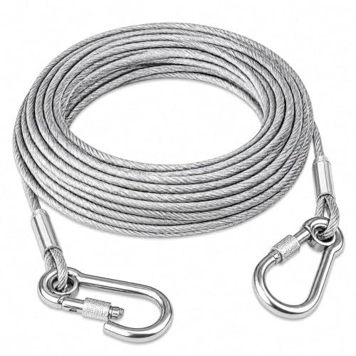 Heavy Duty 5 Meter Stainless Steel Wire Rope Cable with Carabiner Hooks, Heavy Duty Hanging Cable, Rustproof Steel Wire Rope for Hanging Lights, Plants, Shade Sail, Banner, Garden & Outdoor Use