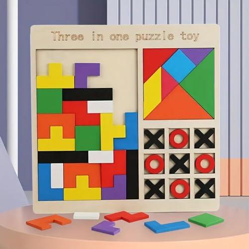 Wooden Puzzle Toy – Educational Brain Teaser Game for Kids Ages 3–10 & Adults, Montessori Logic Toy for Learning Shapes and Spatial Skills (Wooden Intelligence Puzzle)