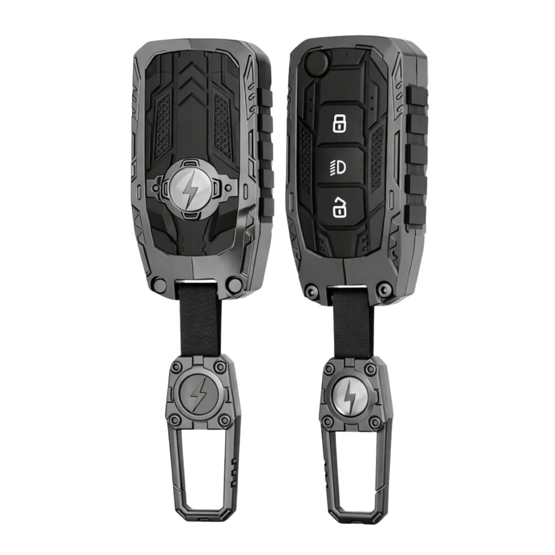 Premium Transformer Car Key Cover Compatible for Tata Tiago 3 Button Flip Key Case, Waterproof Soft Silicone KeyShell with Keychain.