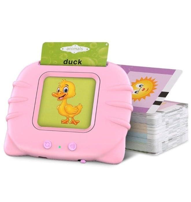 Wishhuttoys Talking Flash Cards Reader English Word Learning Rechargeable Toy for 2 3 4 5 6 Years Old Boys Girls Early Education 224 Words Birthday Gift for Kids (Pink)