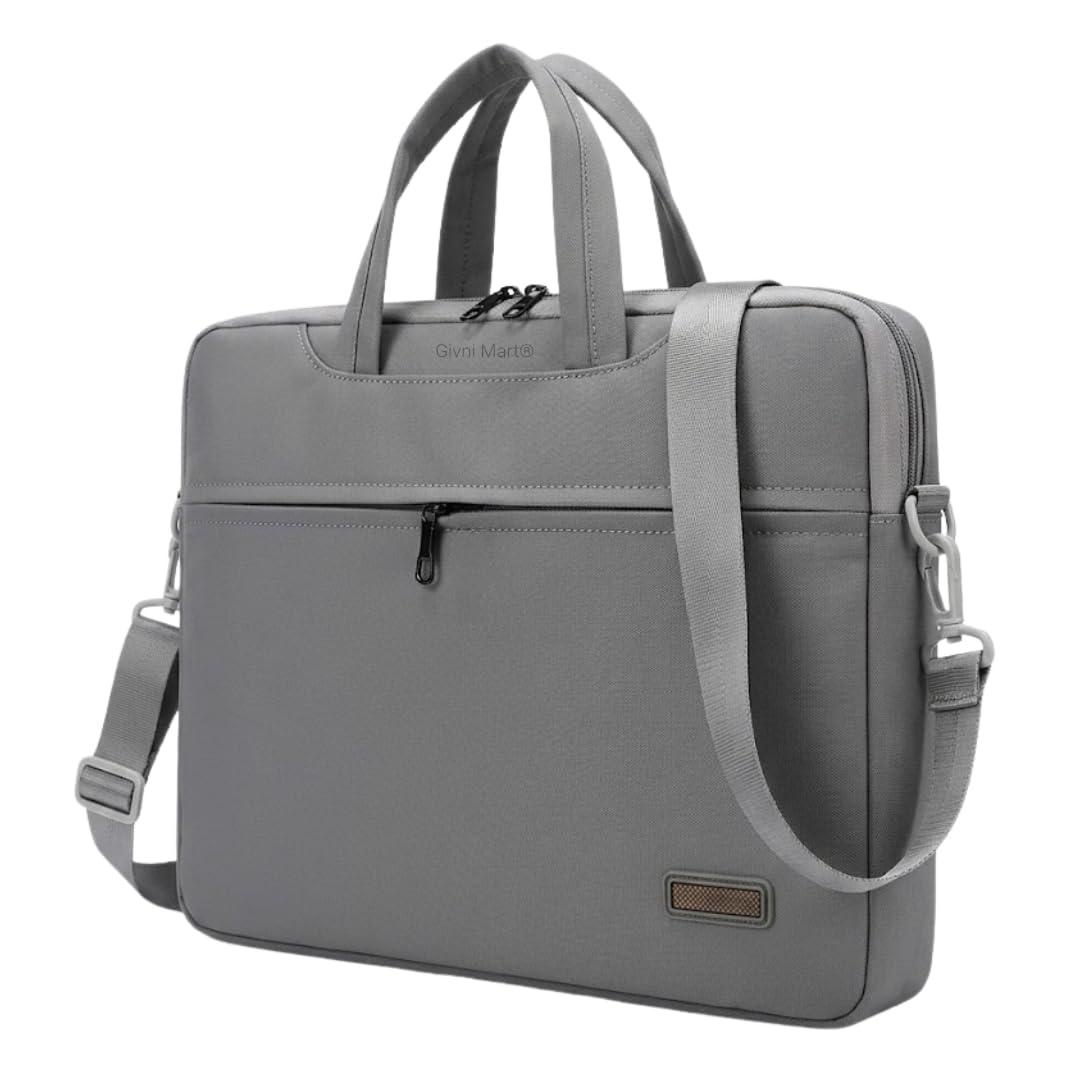 Premium Laptop Bag for Men & Women, Shoulder Messenger Bag with Adjustable Detachable Strap, Front Zipper Pocket, Slim Business Briefcase for Work, College, Travel & Daily Use. (Grey)