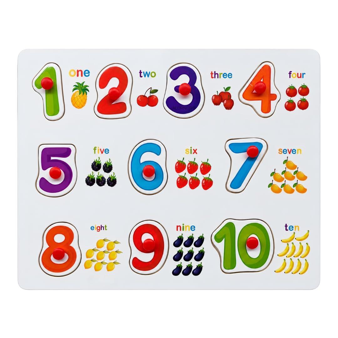 1 to 10 Number Puzzle for Kids | Educational Counting Learning Toy | Knob Puzzle Board for Preschool, Montessori, Nursery & Kindergarten | Fine Motor Skills & Number Matching.