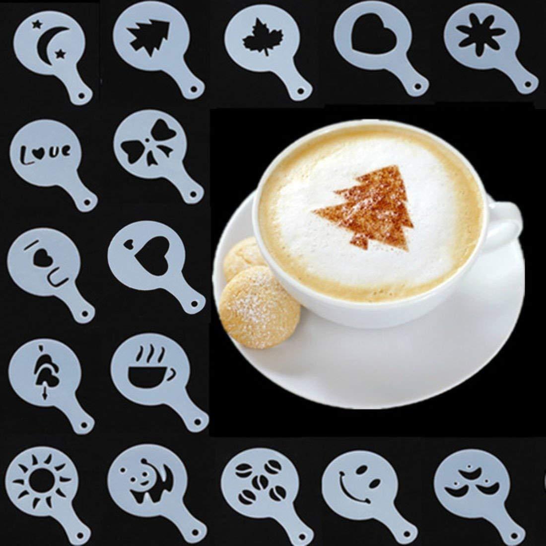 Coffee Stencil Templates Set of 16, Plastic Latte Art Stencils for Cappuccino, Various Designs