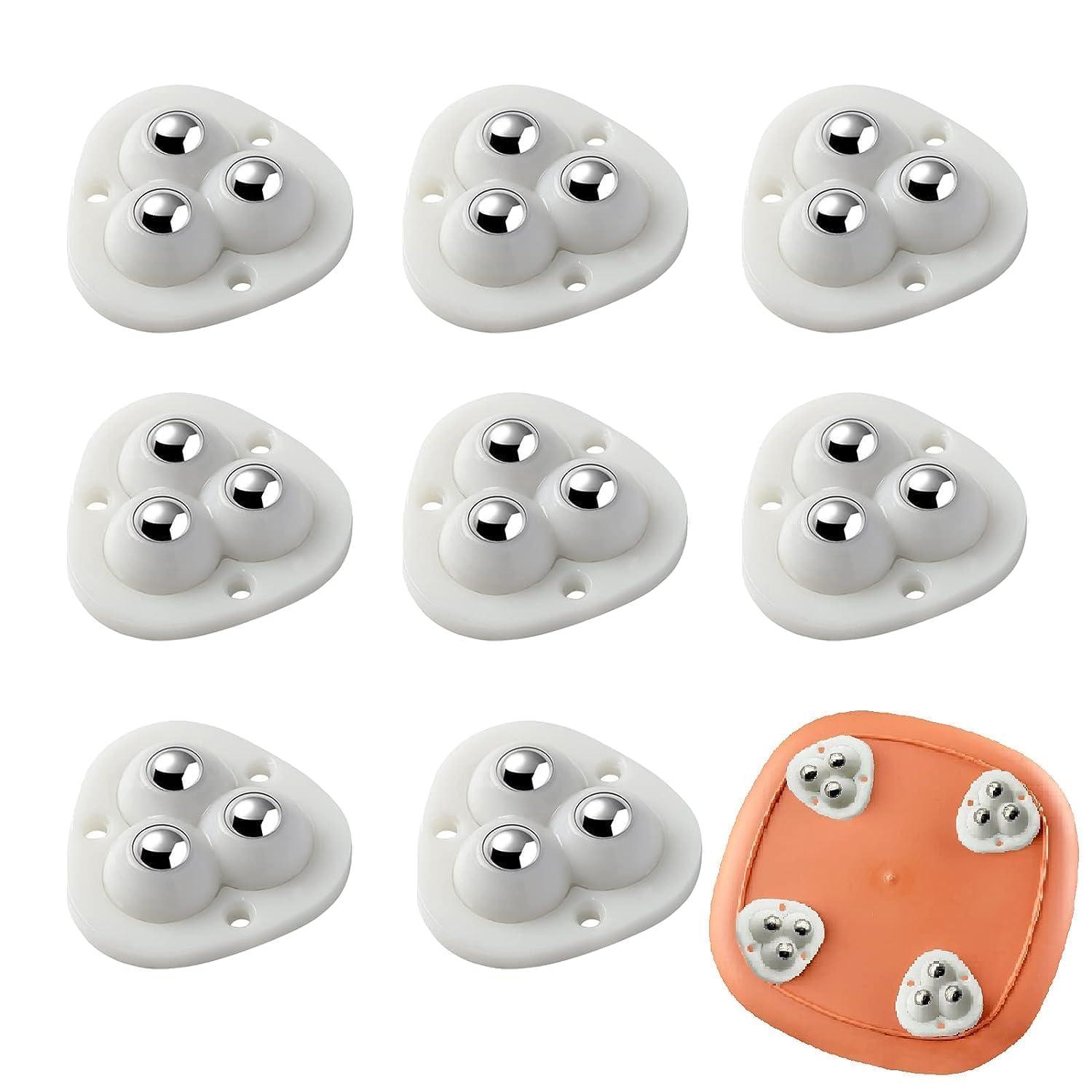 4 Pcs Self Adhesive Caster Wheels | 360° Swivel Mini Universal Rollers for Furniture & Kitchen Appliances | Heavy Duty Stick-On Moving Wheels for Air Fryer, Coffee Maker, Storage Boxes (White)