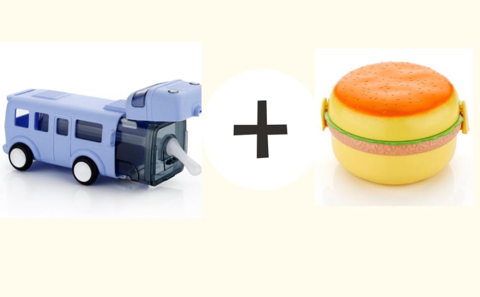 Buy Bus Shape Water Bottle Get Free Burger Shape Lunch Box 800ml(Lunchbox+Water Bottle Combo) (Special Combo)