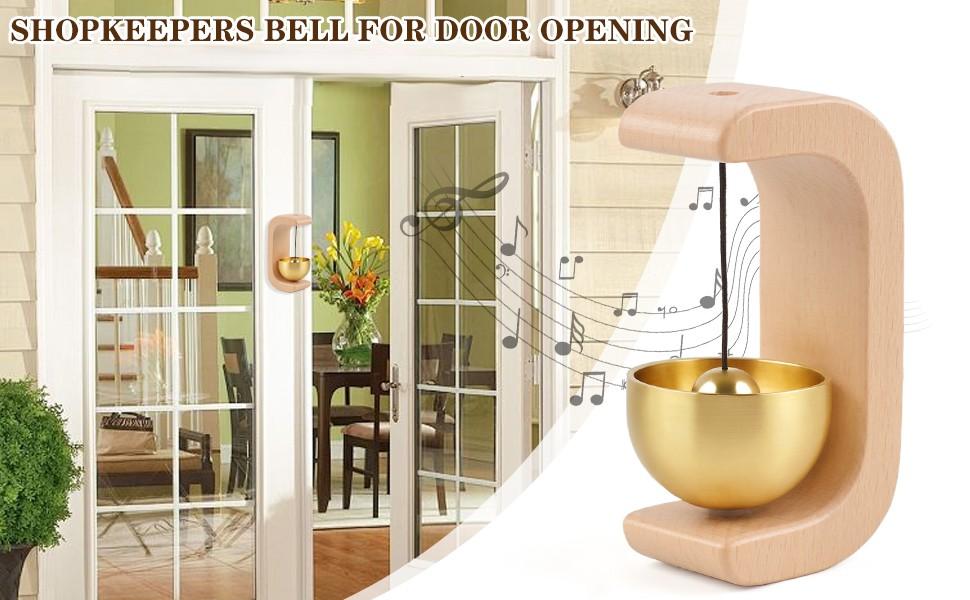 Wooden Magnetic Door Bell Chime – Brass Shopkeeper Entry Alert for Small Doors, Wall Mount Classic Sound Bell, Decorative Vintage Doorbell for Home, Office & Store Use