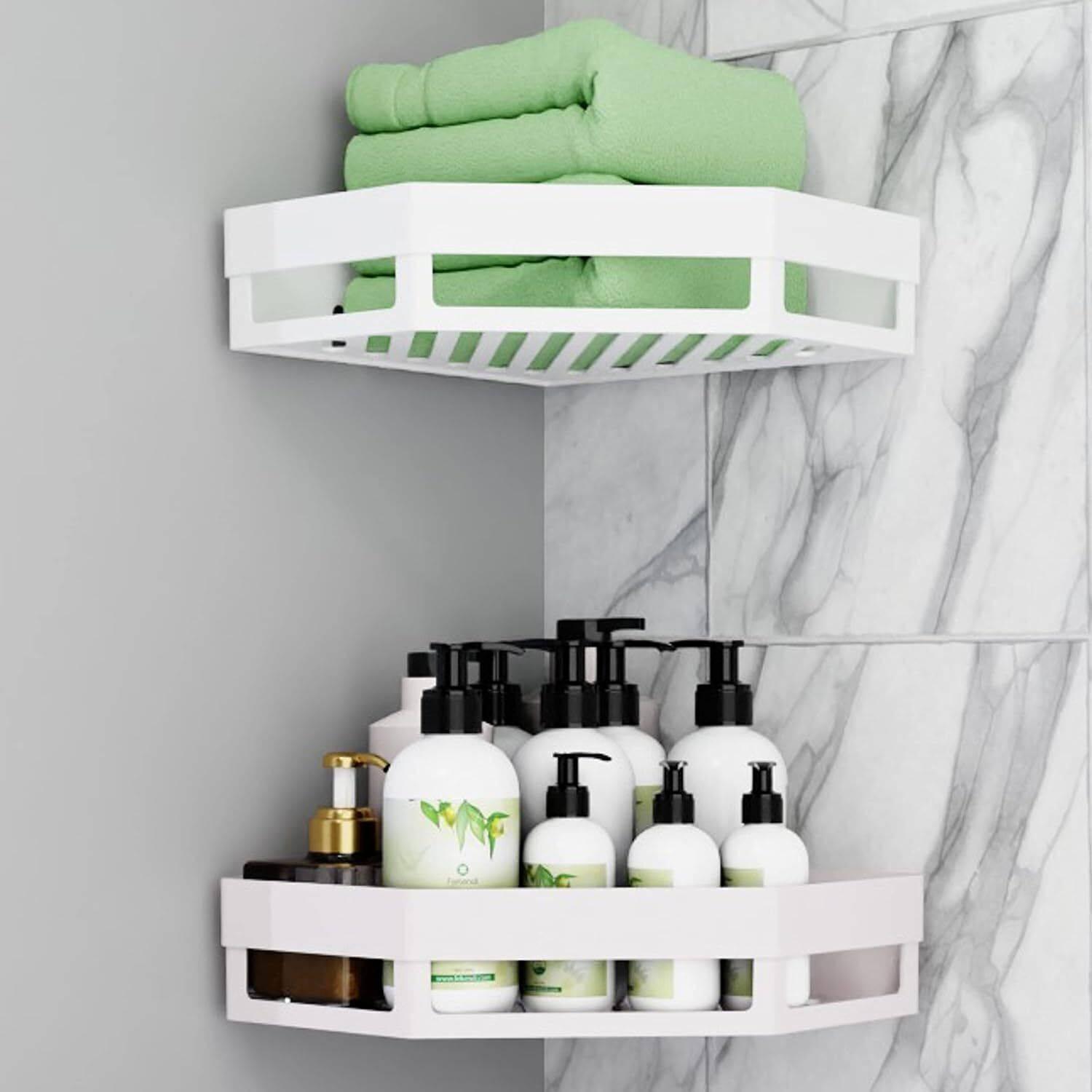 Aromix Corner Bathroom Shelf Wall Mount Rack Shampoo Holder Storage Organizer