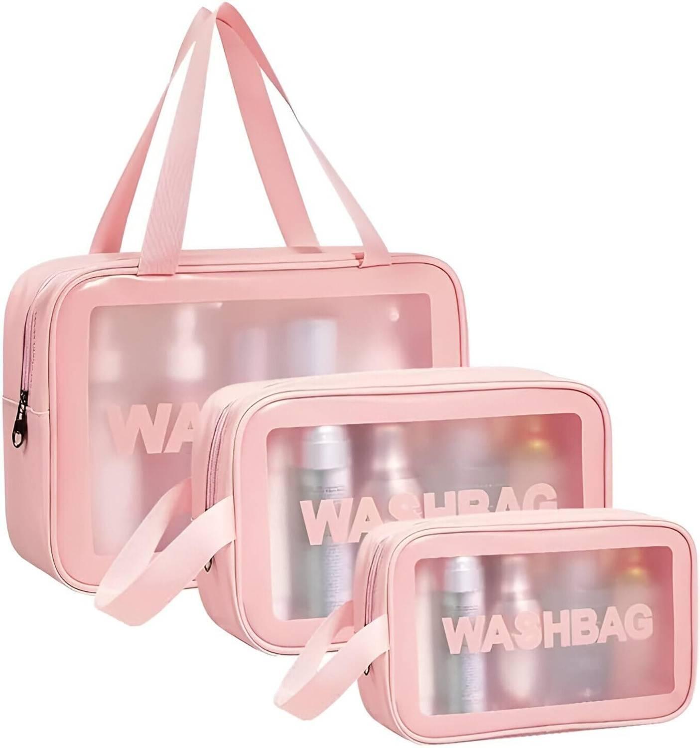HOLISTIC Travel Wash Bag Set of-3 Cosmetic Organizer Toiletry Storage Bags(Pink-B) Travel Toiletry Kit