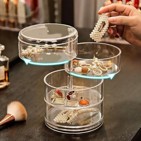 4 Layer Cosmetic Organizer 360° Rotating Jewelry Stand Display Box Acrylic Transparent