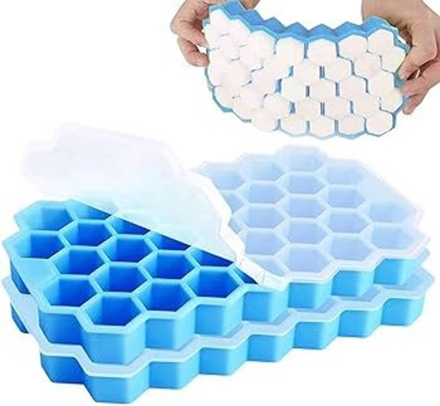 Busaji Structured Hexagonal Cell Pattern Forming Tray Multicolor Silicone Ice Cube Tray