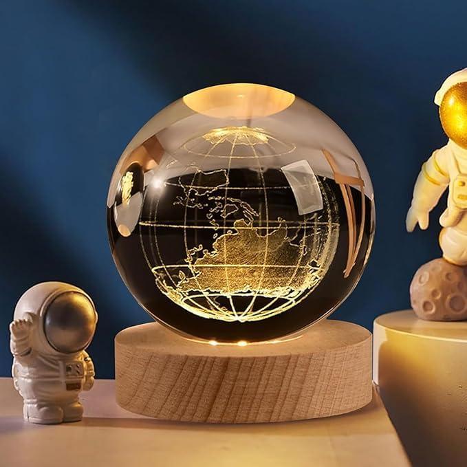 3D Radha Krishna Swing Crystal Ball Night Lamp, 2.4 Inch Engraved Crystal Ball LED Night Light with Wooden Base, Decorations Gifts for Men, Women, Home, Decor, Office, Birthday & Kids Bedroom
