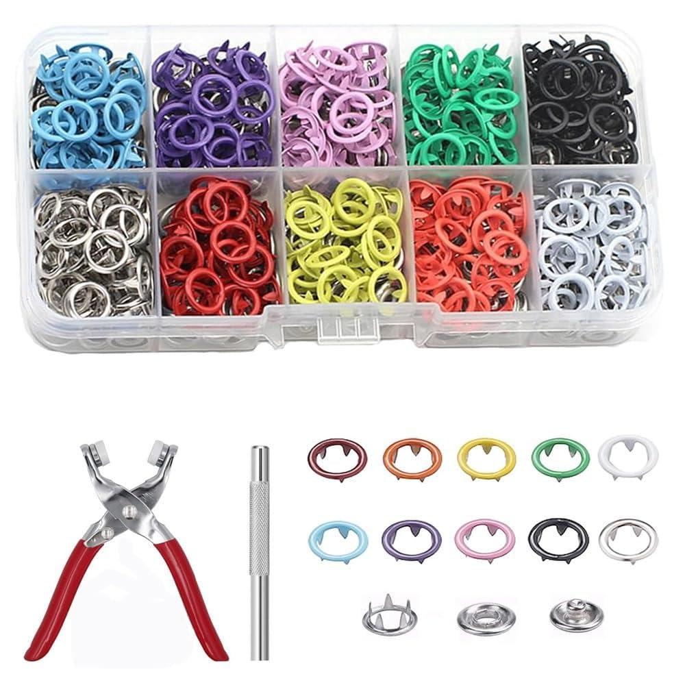 Metal Snap Buttons Kit with Fastener Pliers | 100 Sets Ring Snap Buttons for Sewing Clothes, Baby Rompers Hats, DIY Crafts and Clothing Repair