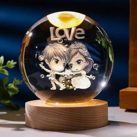 KAYORA 3D Love Crystal Ball Night Lamp, Crystal Ball Night Light with USB, LED Wooden Base Table Lamp for Bedroom Home Office Decoration Birthday Gift for Boys and Girls (3D Love Lamp)
