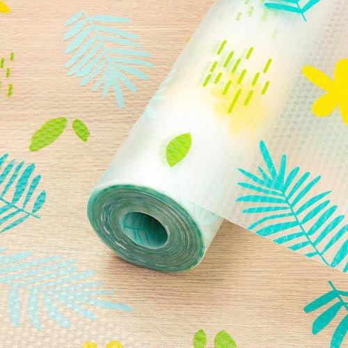 NYALKARAN Anti-Slip Fridge Mat Waterproof Shelf Liner Kitchen Drawer Cabinet Mat Non-Slip Table Mat Moisture-Proof Wardrobe Liner Washable Durable Roll (Green Leaf, 45W x 500L cm (5L m))