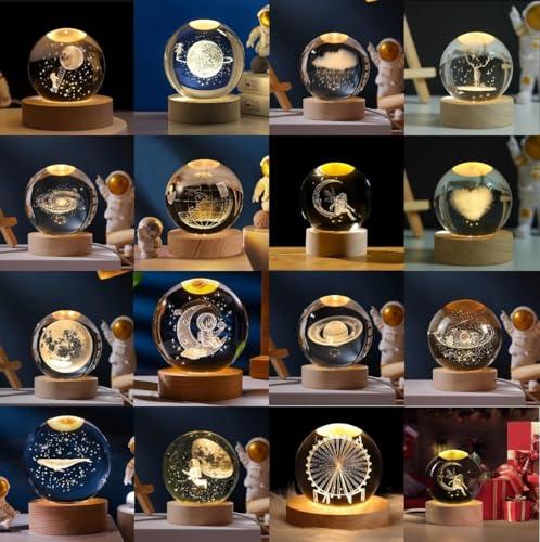 3D Acrylic Planets Crystal Ball Night Lamp with Plastic Base | Space Theme Saturn Light | Warm Light Table Lamp for Home Décor, Bedroom & Gifts | Aesthetic Night Light for Kids & Adults