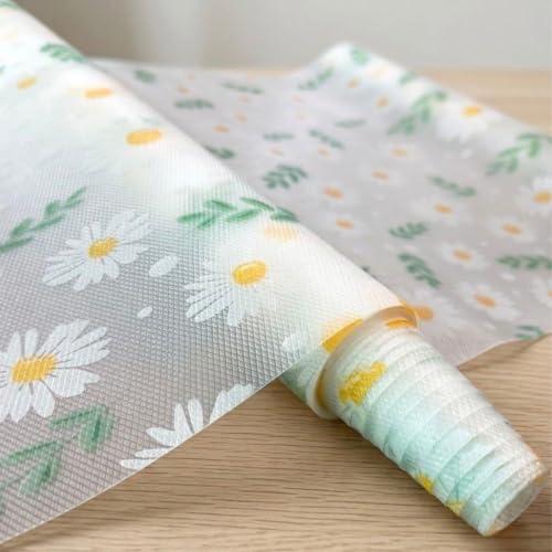Premium Anti-Slip Kitchen Shelf Liner Roll - Waterproof Fridge Mats and Drawer Mat for Cupboard, Cabinets & Wardrobe Shelves, Washable & Easy to Cut Protective Sheets (Green Flower) (Green Flower)