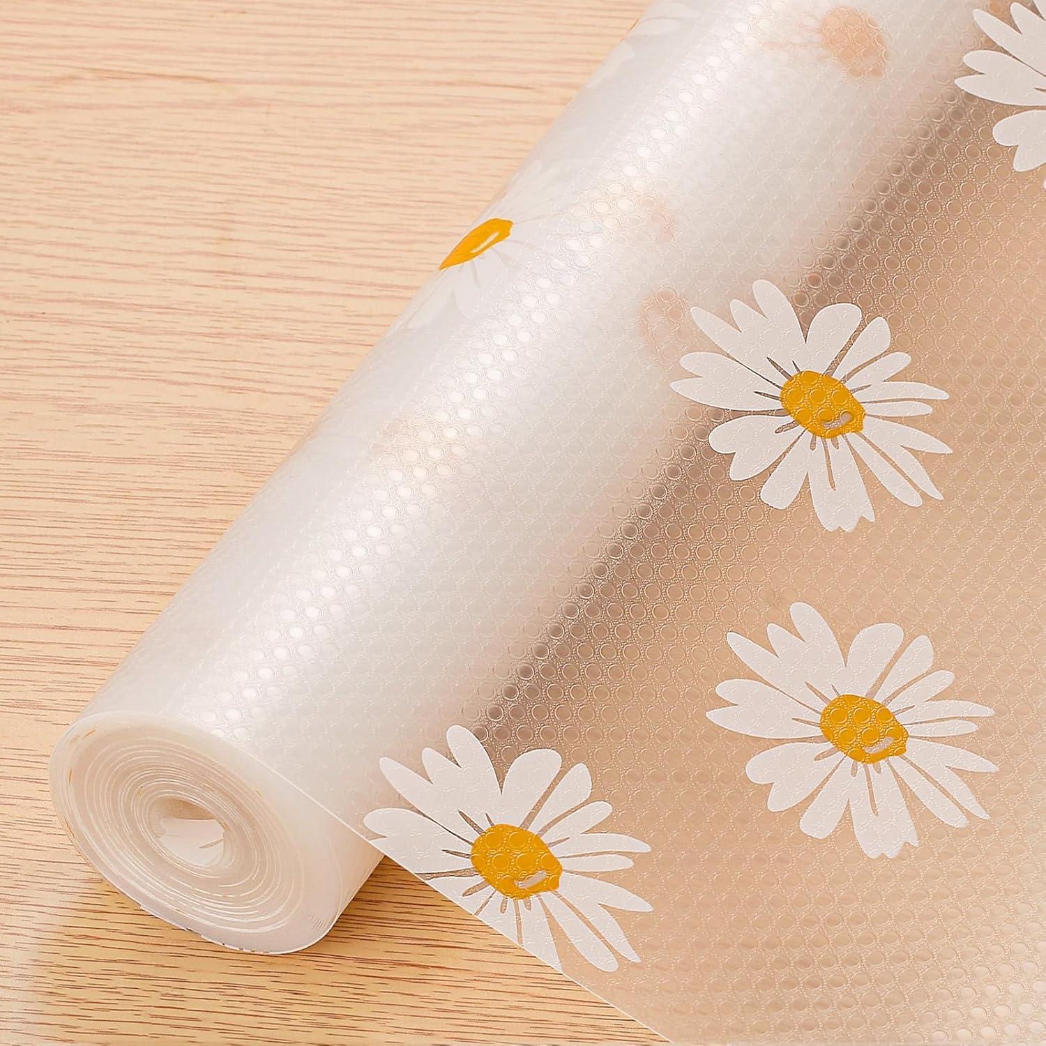 1 Pcs Anti-Slip Mat for Kitchen Food Grade & Washable, Multipurpose Mat for Fridge, Shelves, Cupboards, EVA Shelf Liner Sheet for Drawers & Wardrobe (1, 45x125-Flower)