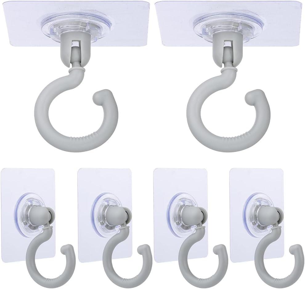 Adhesive Ceiling Hooks Heavy Duty No Drill 360° Rotating Swivel Utility Hooks Strong Self Adhesive Wall Hanger Sticky Cabinet Hook for Hanging Bags Kitchen Bathroom Organizer (Black)