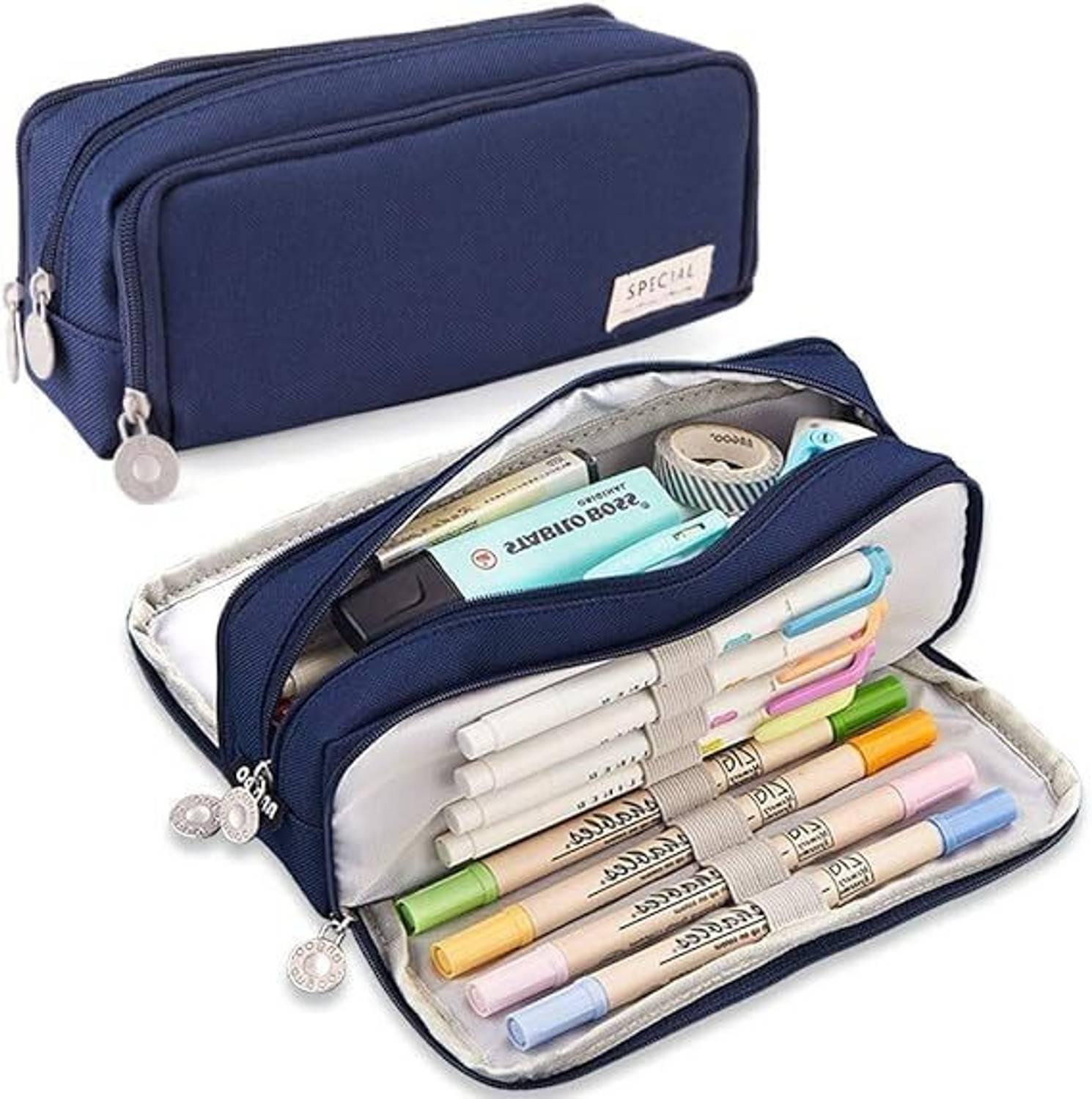 Devdhan Large Capacity Pencil Case, Pen & Pencil Pouch for School, 3 Compartment Pencil Case Stationary, Classes Imported Heavy Quality Pouch Art Polyester Pencil Box