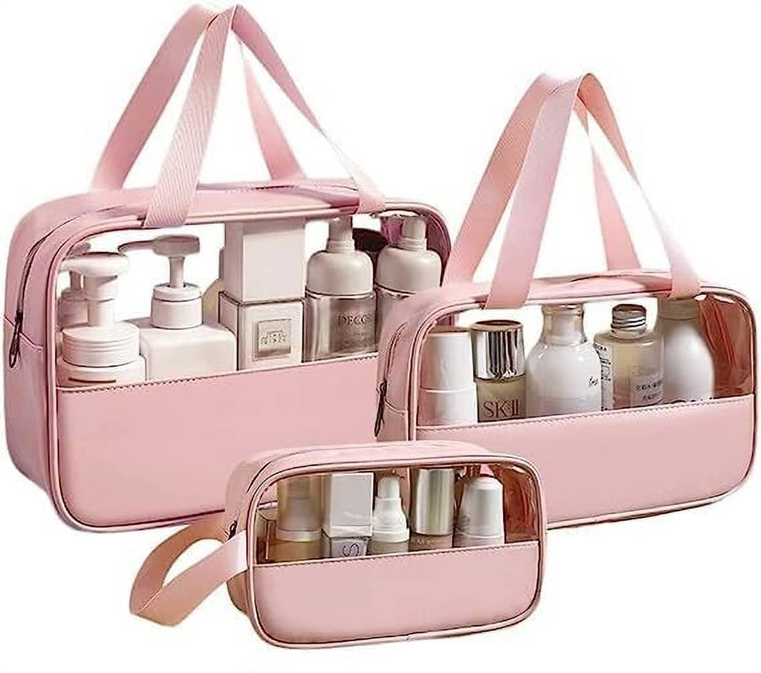 Chetan Transparent Cosmetic Bag Set Makeup Pouch Bag pink