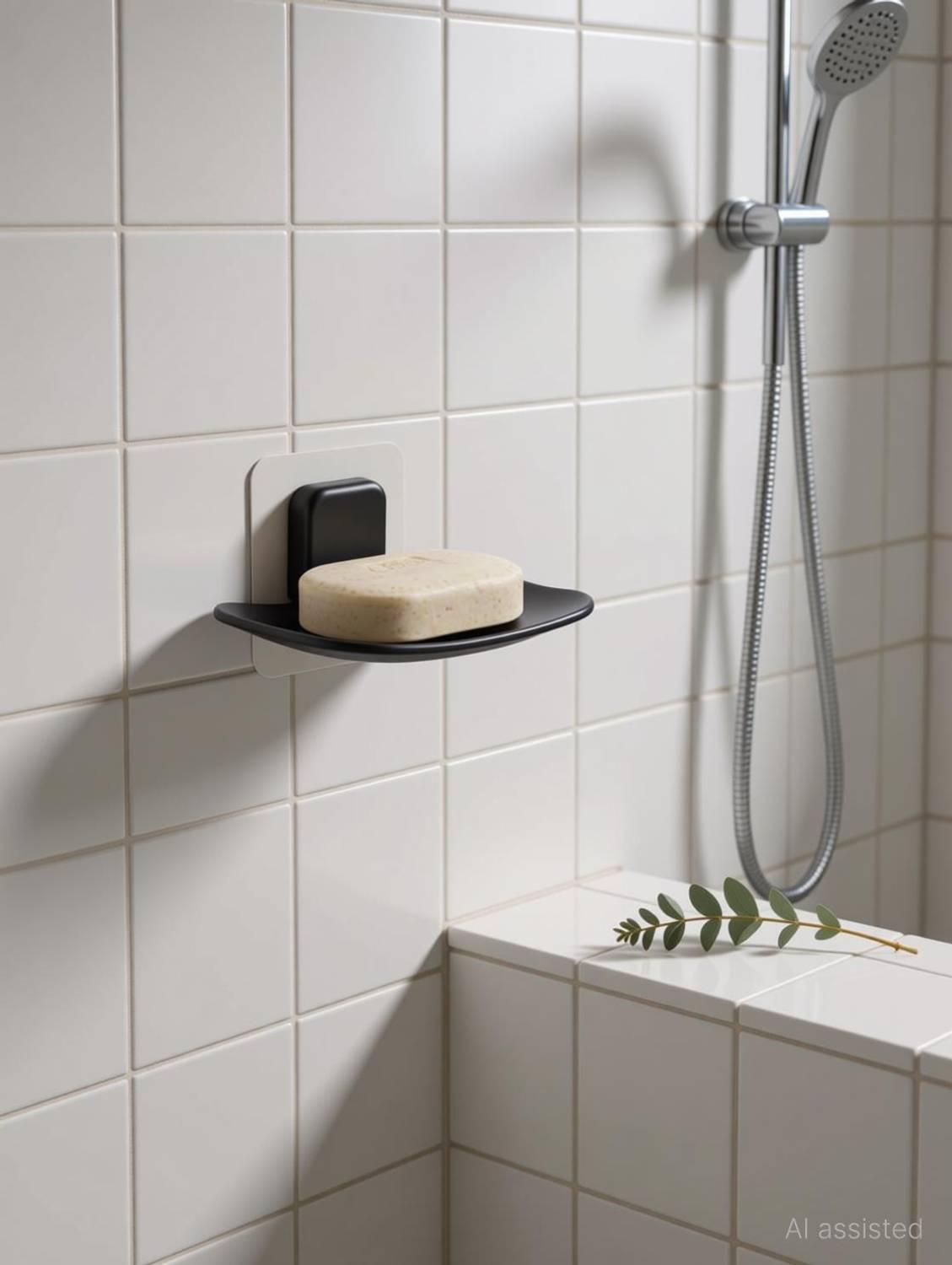 HK APPLIANCE 4 PCS Wall Mounted Hollow Design Waterproof Soap Stand With Adhesive Stickers