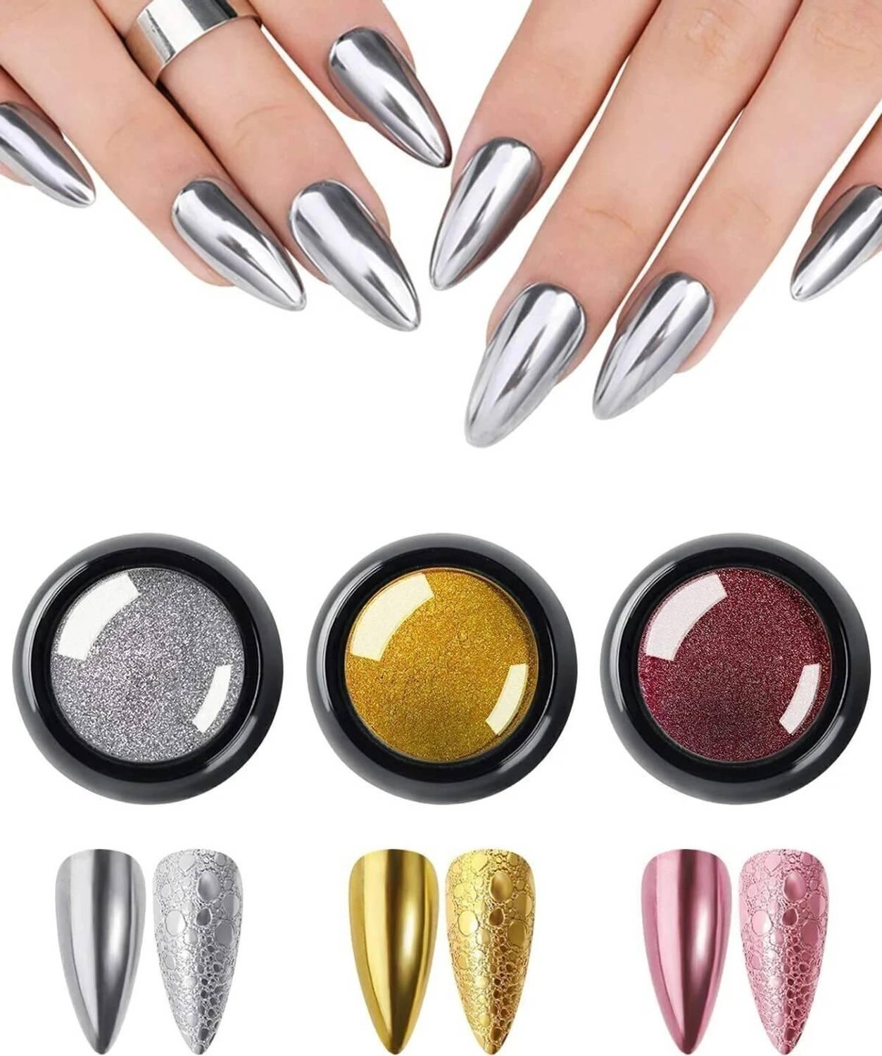NAILWIND 3 Colors Chrome Nail Powder Set, Reflective Glitter Metallic Mirror Effect for