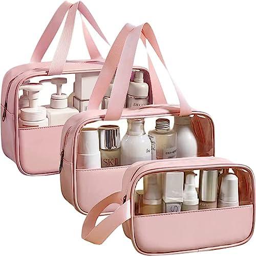 Moxtiza3 Pack Makeup Bag, Travel Cosmetic Bag with Handle Waterproof Toiletry Bag Portable Organizer Storage Bag Set for Women