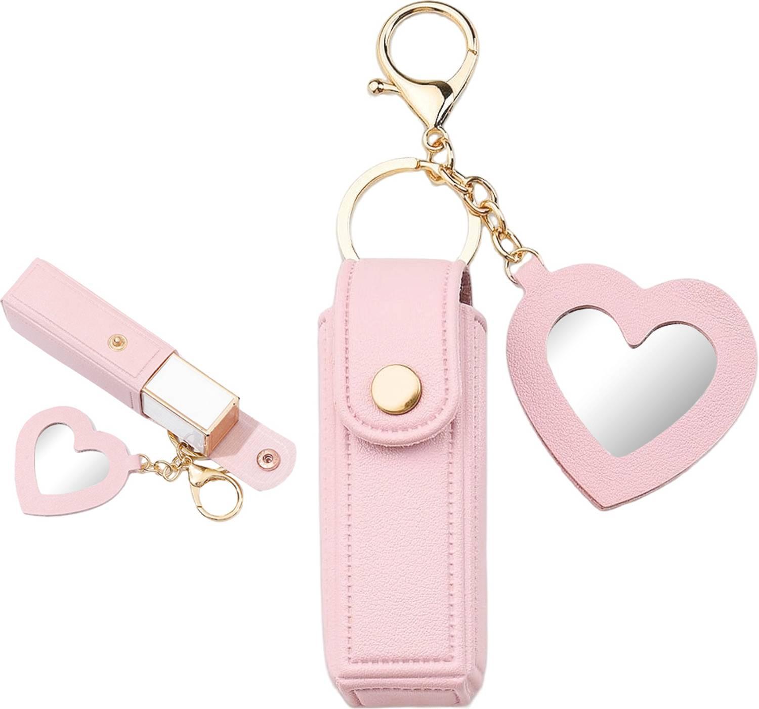 sannidhi PU Leather Pink Lipstick Pouch with Mirror Key Chain