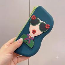 Cute Cartoon Sunglasses Case for Women & Girls (Pack of 1), Stylish Silicone Eyeglass Pouch with Zipper & Strap, Soft Protective Spectacle Cover, Portable Glasses Holder for Travel