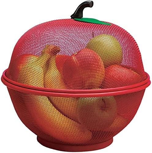 GI9IUSApple Shape Net Fruits Basket for Kitchen Fruit Basket with Net Cover, Vegetables & Fruit Bowl for Dining Table, Fruit Storage Basket (RED)