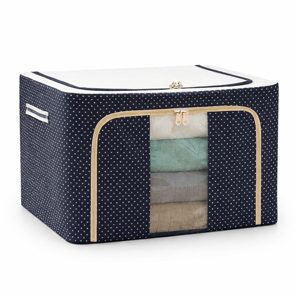 Storage box for clothes, Foldable Wardrobe Storage Organizer Bag, saree covers bags, steel frame storage box saree, living box, 66 Liters storage Bag