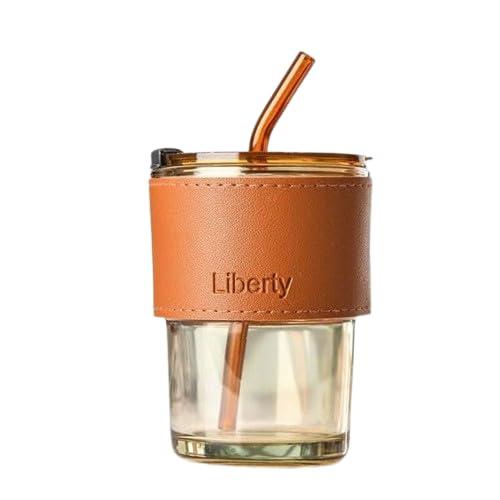 Glass Sipper Bottle with Lid & Straw | Leakproof Juice, Coffee, Smoothie Tumbler for Travel, Office, Home | Reusable Transparent Glass Cup – Pack of 1