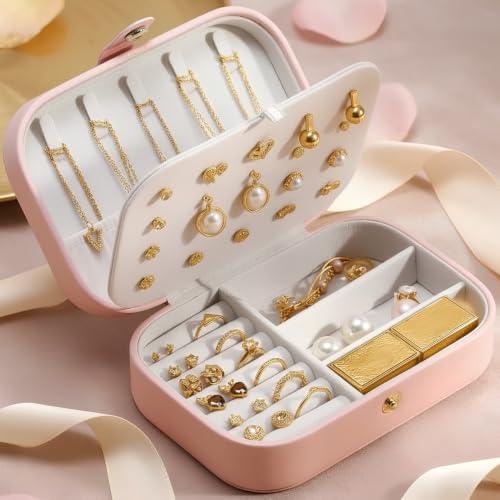 Mini Jewelry Box for Women, Travel Jewelry Organizer Case with Ring Holder, Earrings & Necklace Storage (Combo Pack (Small + Large))